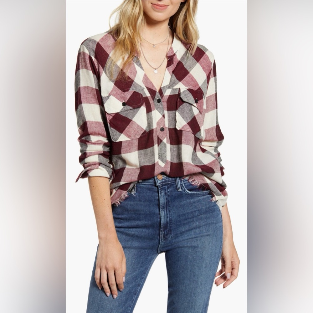 Rails Redding Plaid Burgundy White Button Front Shirt XS